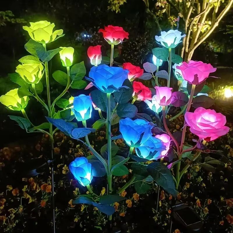 Solar 5Head Rose Flower LED Outdoor Landscape Light Waterproof Garden Lawn Yard Path Decorative Lam 4