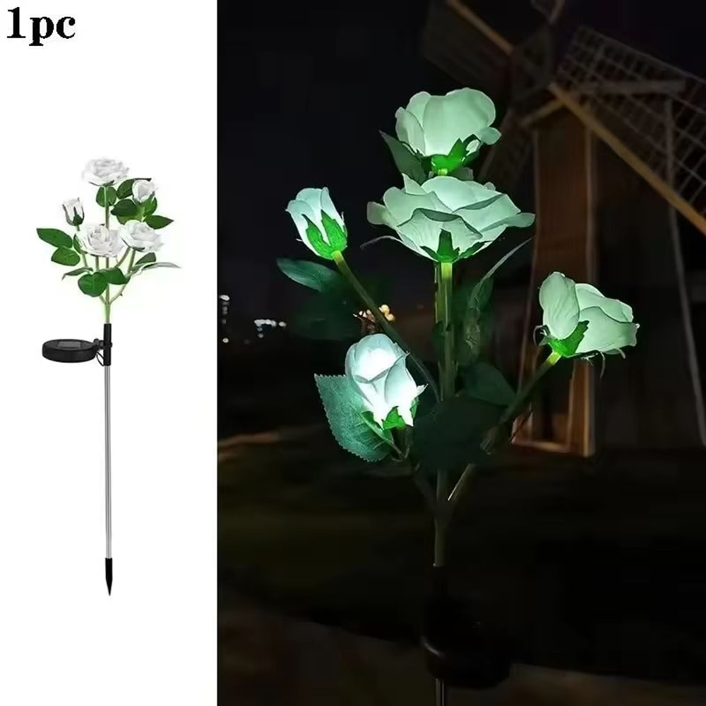 Solar 5Head Rose Flower LED Outdoor Landscape Light Waterproof Garden Lawn Yard Path Decorative Lam 6