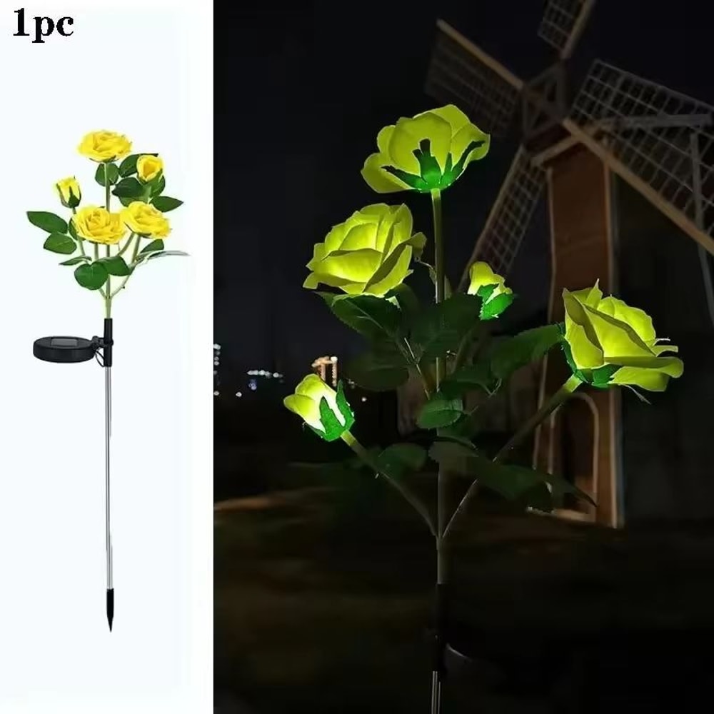 Solar 5Head Rose Flower LED Outdoor Landscape Light Waterproof Garden Lawn Yard Path Decorative Lam 8