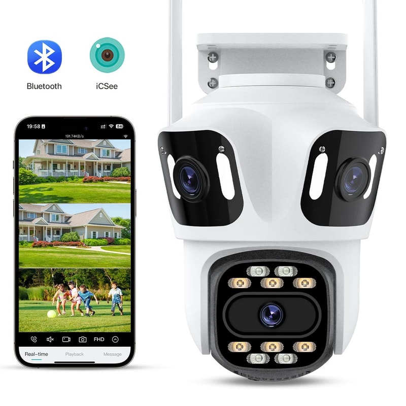 ThreeLens PTZ Outdoor WiFi IP Security Camera 6K4K AutoTracking Wireless CCTV With TripleScreen Mon 0