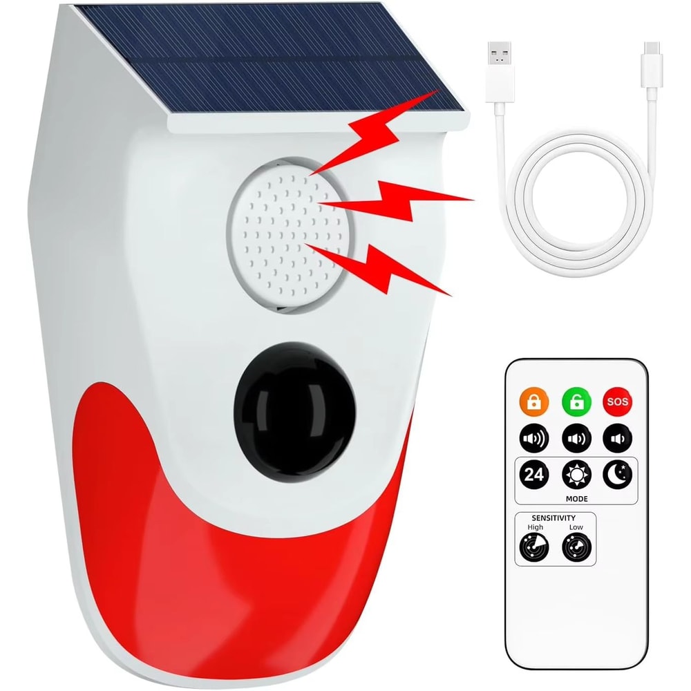 Solar Outdoor Motion Sensor Alarm With 129dB Siren And Adjustable Sensitivity 0
