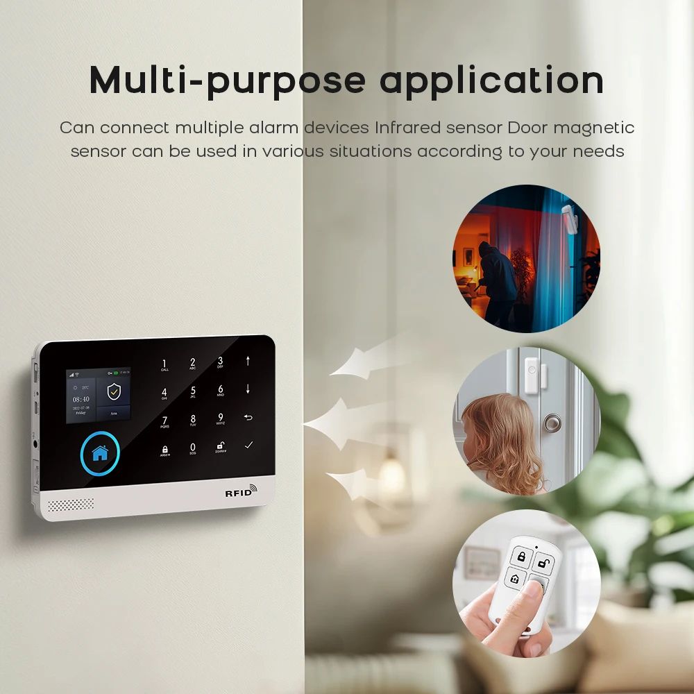 PGST Tuya Smart Life WiFi GSM 2G Home Alarm System Kit With Door And Motion Sensors 3