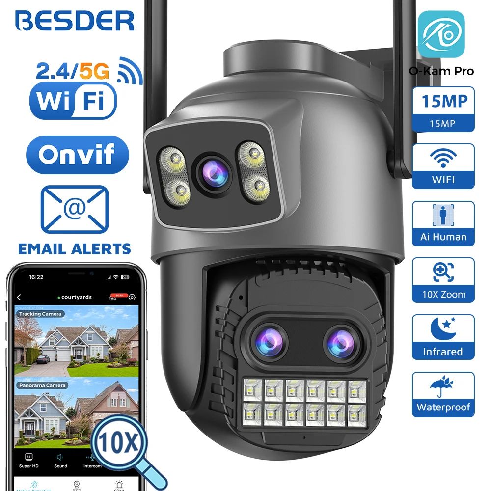 BESDER 15MP Outdoor WiFi PTZ Security Camera With Dual Screens And 10X Zoom 0