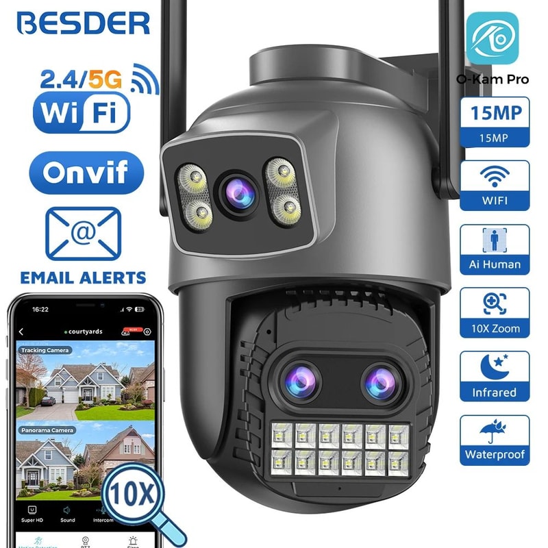 BESDER 15MP Outdoor WiFi PTZ Security Camera With Dual Screens And 10X Zoom 0