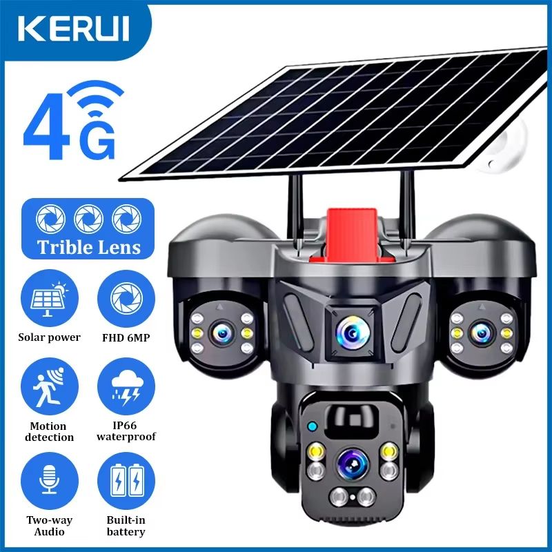 KERUI 6MP Solar WiFi 4G PTZ Outdoor Security Camera With Triple Lens And BuiltIn Battery 0
