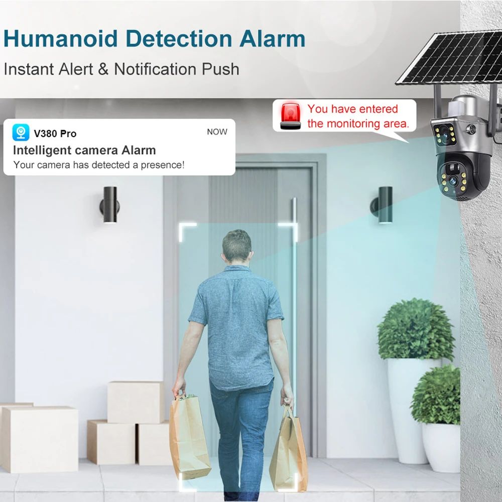 4GWiFi Solar 8MP 4K Dual Lens Outdoor Security Camera With PIR Night Vision And Long Battery Life 4