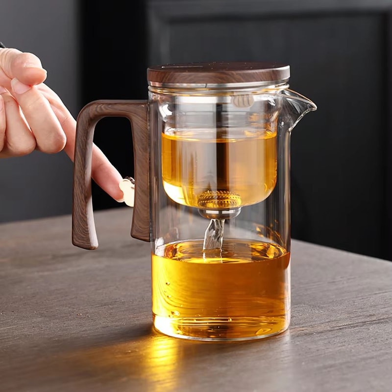 Magnetic Tea Separation Glass Teapot With One Click Water Control And Wooden Handle 2