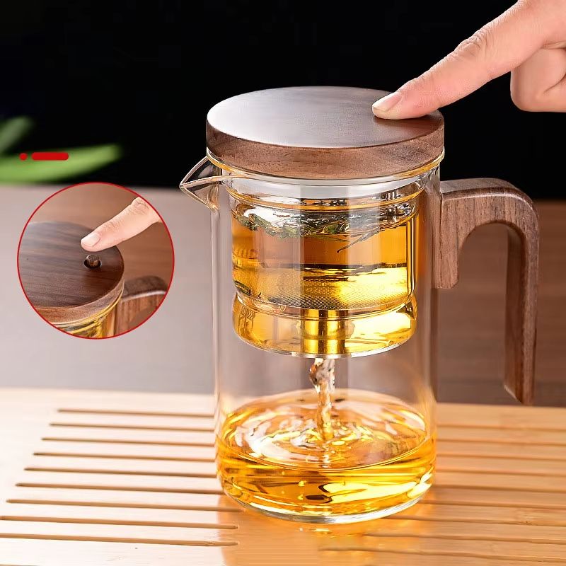 Magnetic Tea Separation Glass Teapot With One Click Water Control And Wooden Handle 5