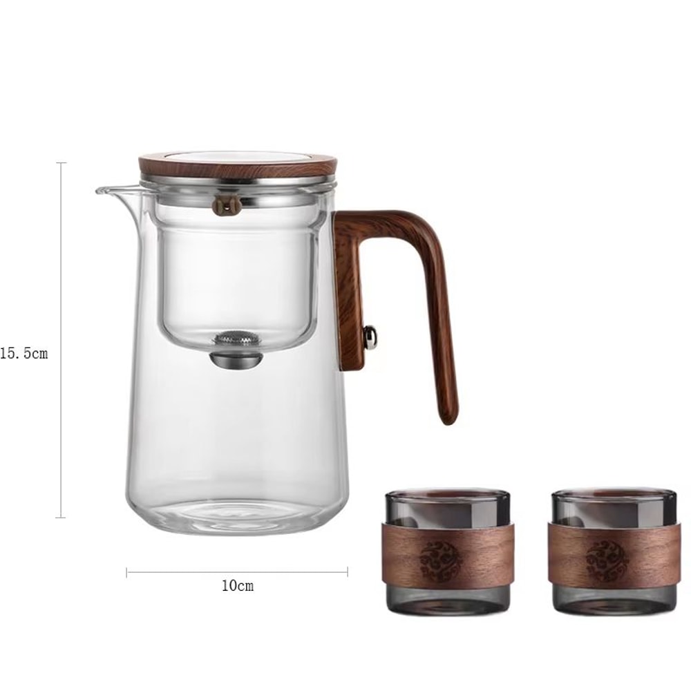 Magnetic Tea Separation Glass Teapot With One Click Water Control And Wooden Handle 18