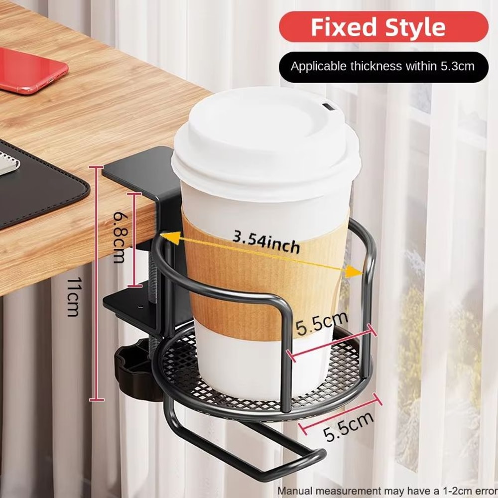 2 In 1 Desk Cup Holder With 360 Rotating Headphone Hook Anti Spill Clamp Stand 2