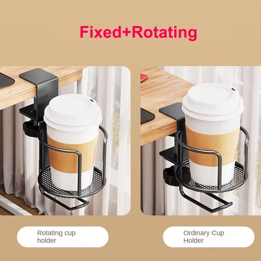 2 In 1 Desk Cup Holder With 360 Rotating Headphone Hook Anti Spill Clamp Stand 10