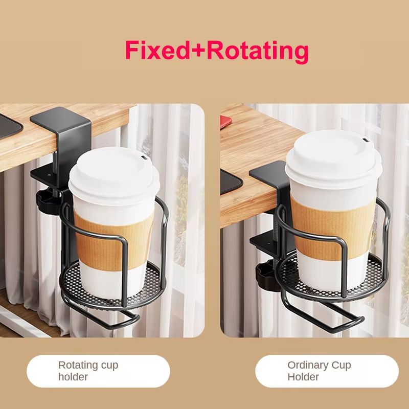 2 In 1 Desk Cup Holder With 360 Rotating Headphone Hook Anti Spill Clamp Stand 10