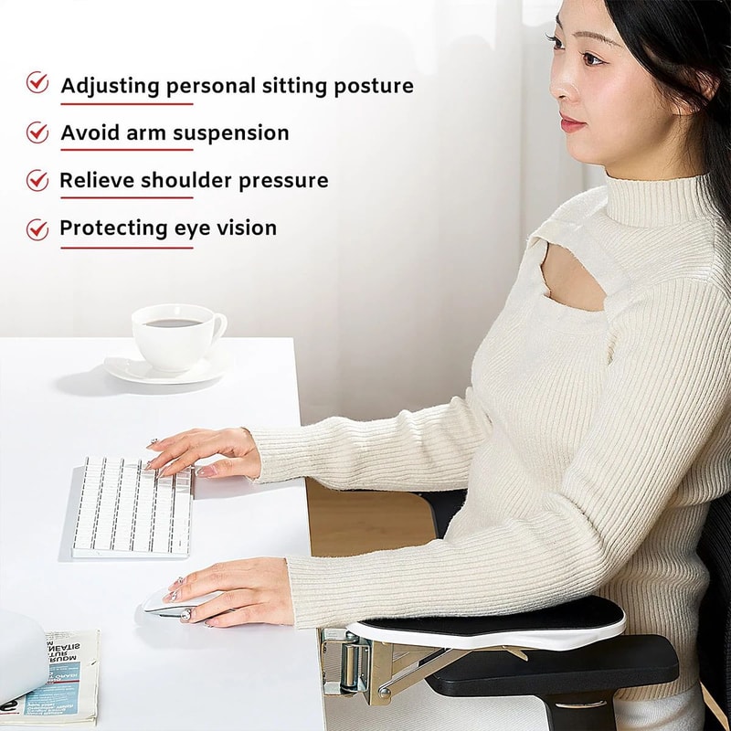 Adjustable Desk Armrest Support With Rotating Wrist Support Clamp On Desk Extension Tray 1