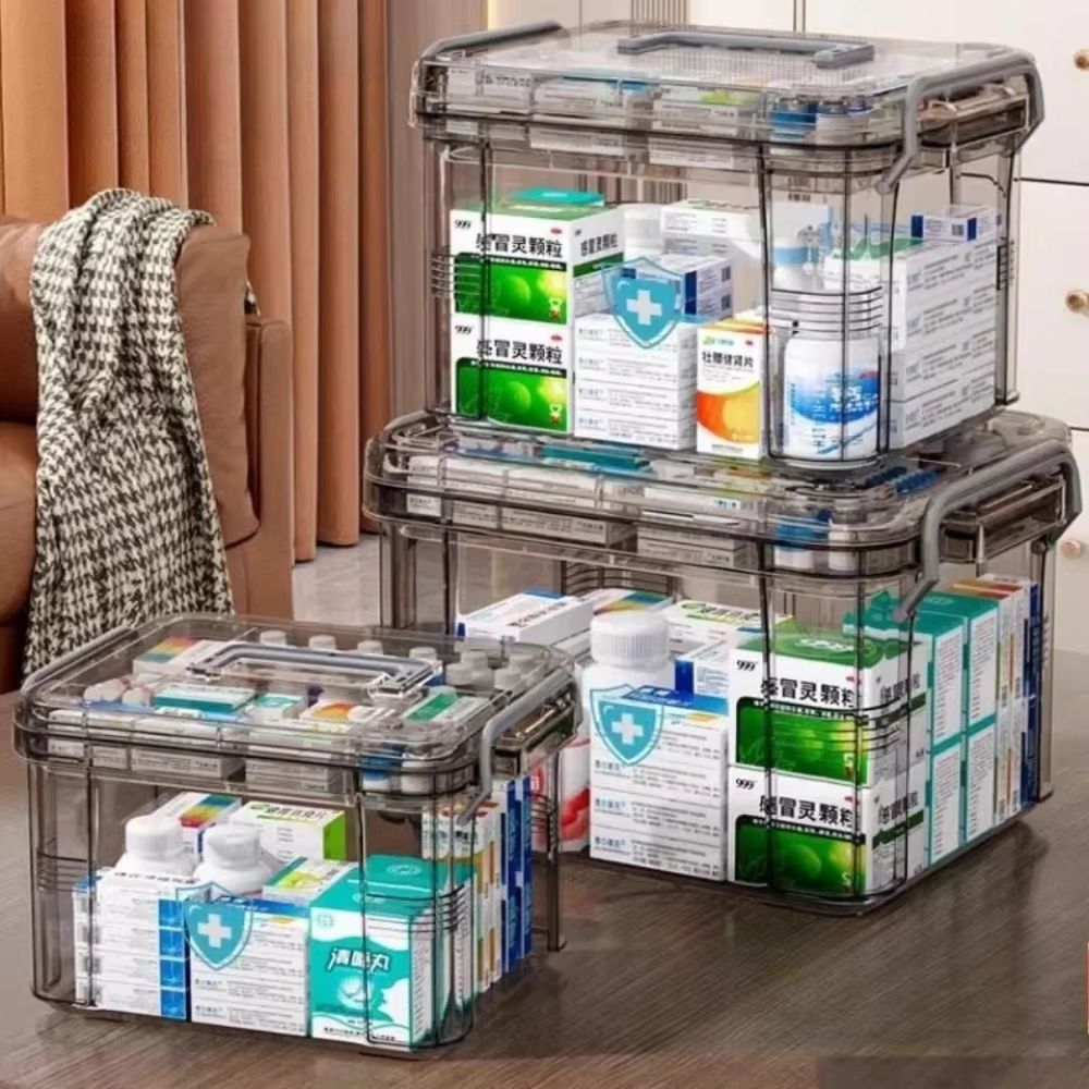 Large Portable Medicine Storage Box With Transparent Lid And Handle 1