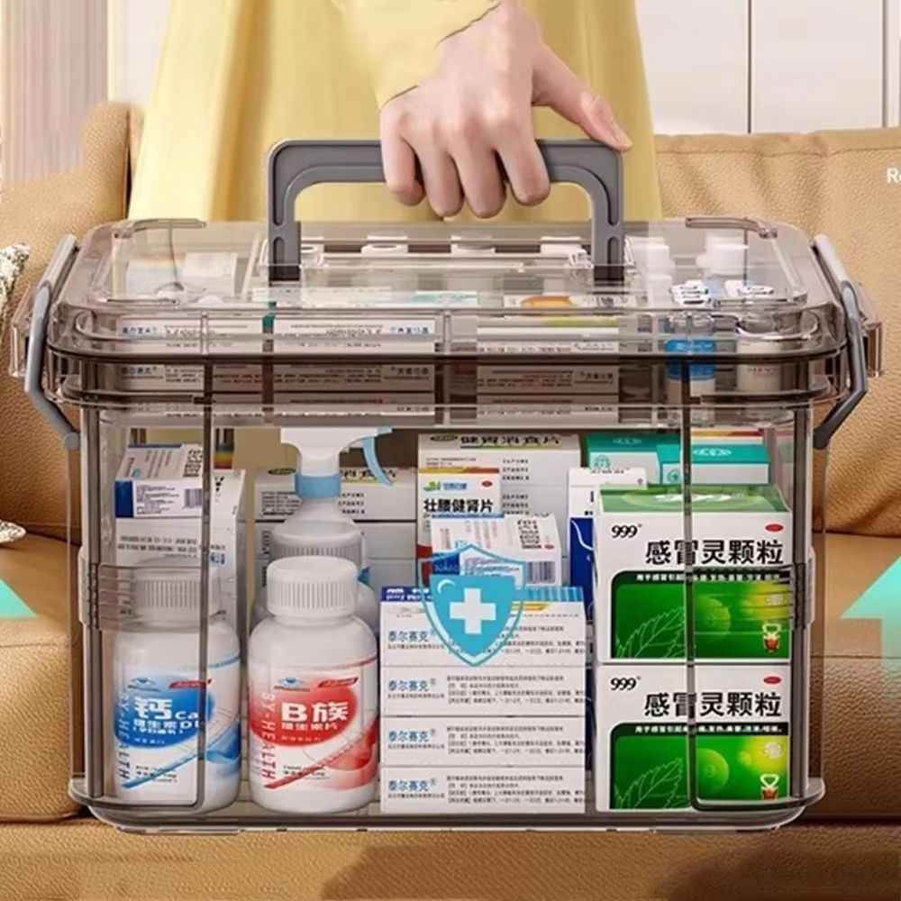 Large Portable Medicine Storage Box With Transparent Lid And Handle 2