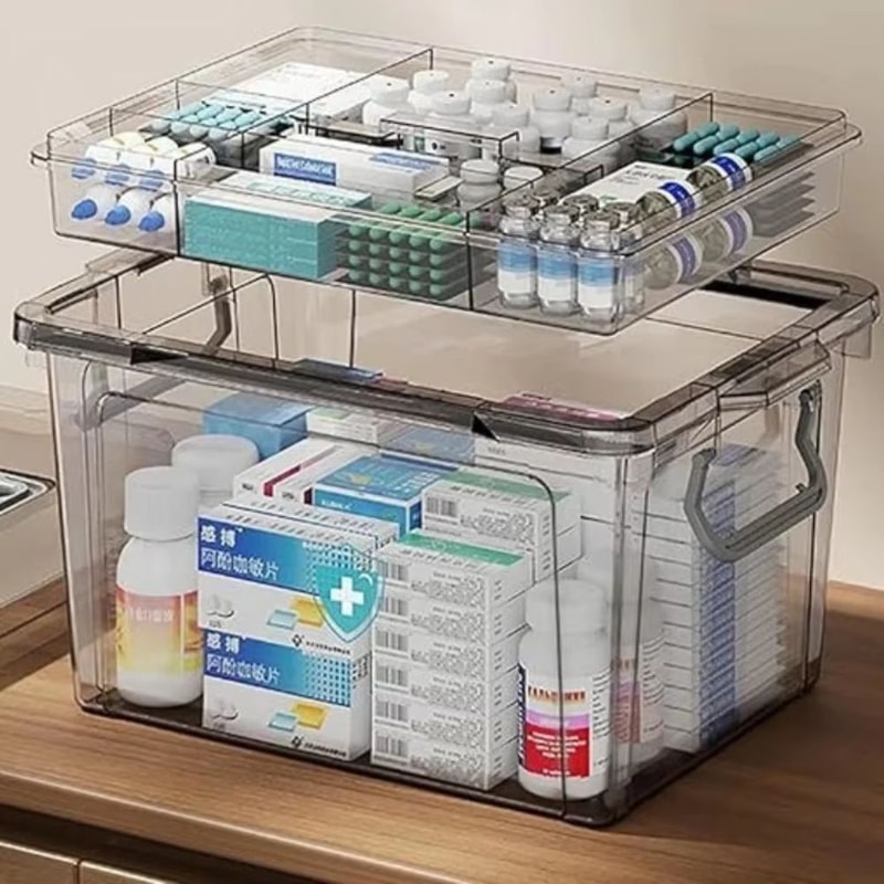 Large Portable Medicine Storage Box With Transparent Lid And Handle 3