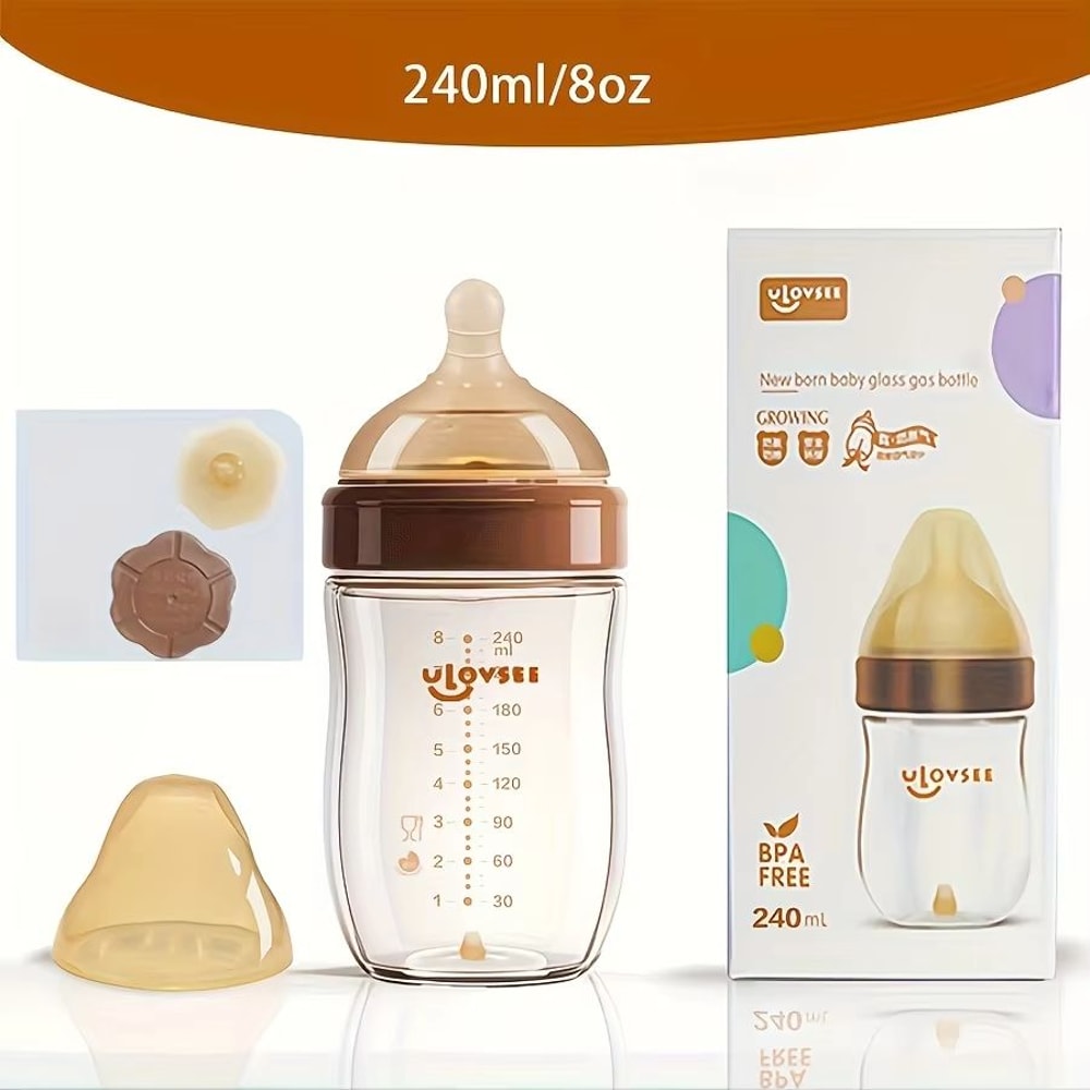 Premium WideNeck Borosilicate Glass Baby Bottle 4oz8oz With Air Balance Valve 6