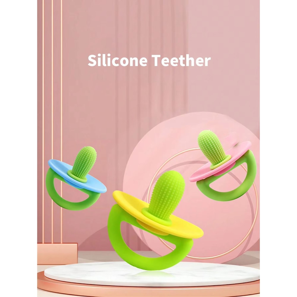 Soft Silicone PacifierStyle Baby Teether Ring With Massage Dot 4