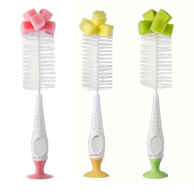 2in1 Milk Bottle Cleaning Brush With Nipple Brush Suction Cup 0