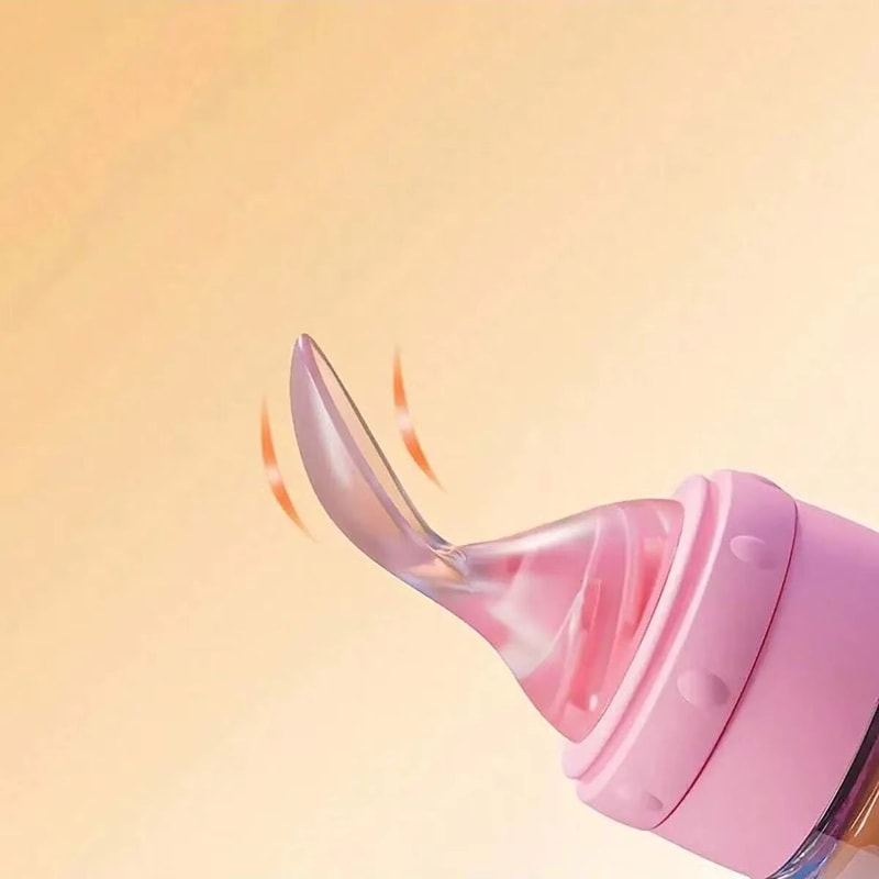 90m3oz Portable Colorful Silicone Baby Feeder Bottle With Soft Spoon Suction Cup Dust Cap 4