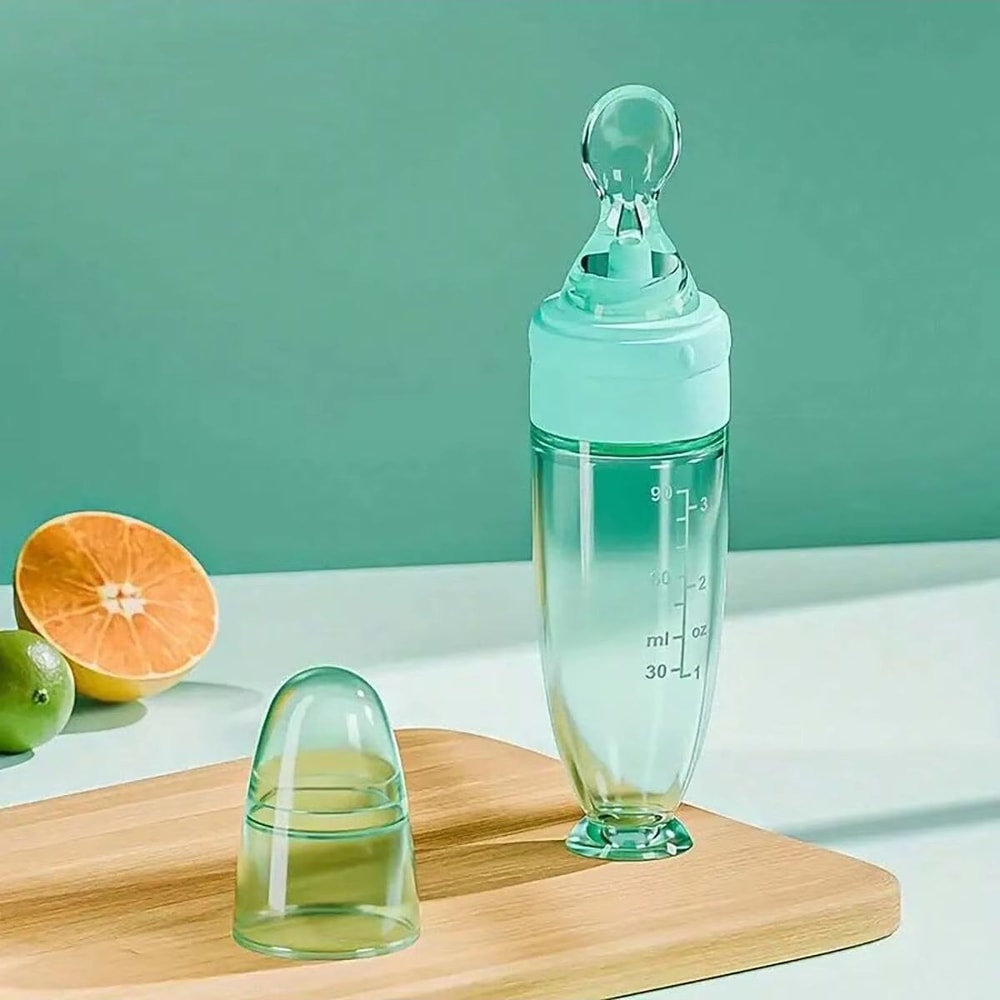 90m3oz Portable Colorful Silicone Baby Feeder Bottle With Soft Spoon Suction Cup Dust Cap 6