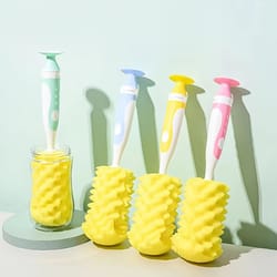 2-in-1 soft touch sponge baby bottle brush with nipple brush & suction cup