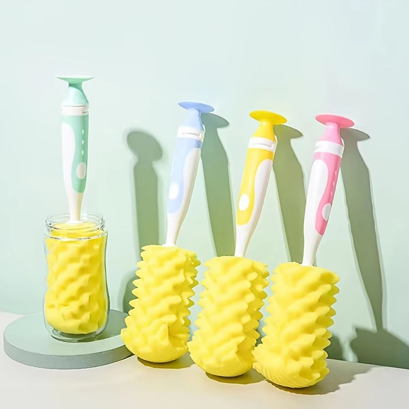 2in1 Soft Touch Sponge Baby Bottle Brush With Nipple Brush Suction Cup 0