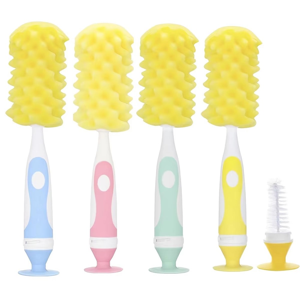 2in1 Soft Touch Sponge Baby Bottle Brush With Nipple Brush Suction Cup 1