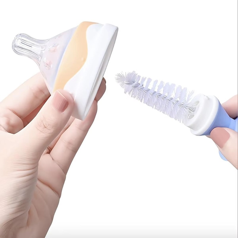 2in1 Soft Touch Sponge Baby Bottle Brush With Nipple Brush Suction Cup 4