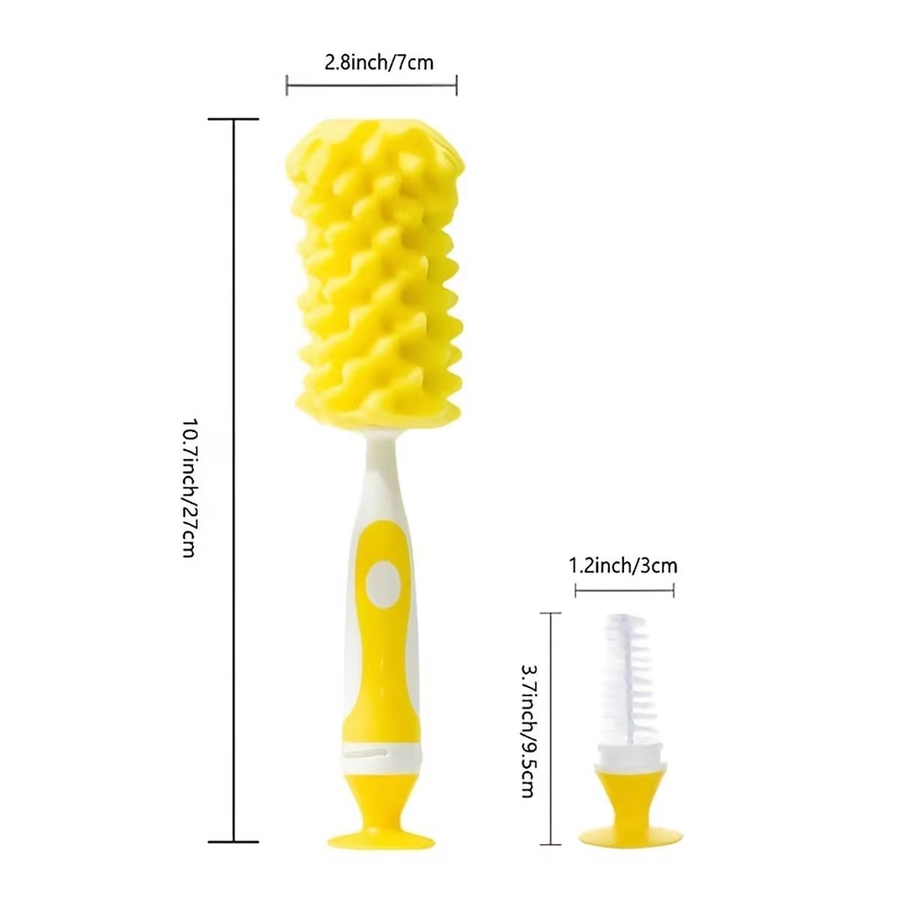 2in1 Soft Touch Sponge Baby Bottle Brush With Nipple Brush Suction Cup 5