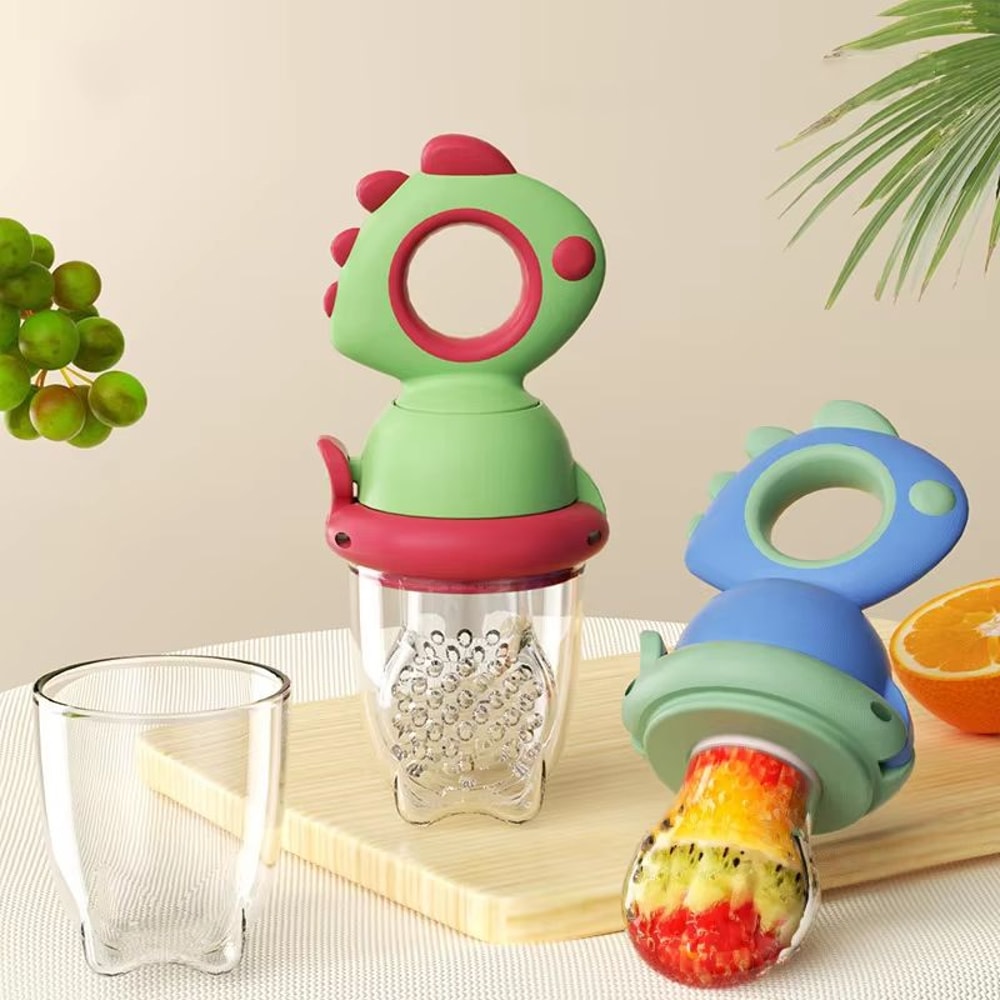 Dinosaur Rotate PushType Silicone Baby Fruit Feeder Fresh Food Teething Tool 1