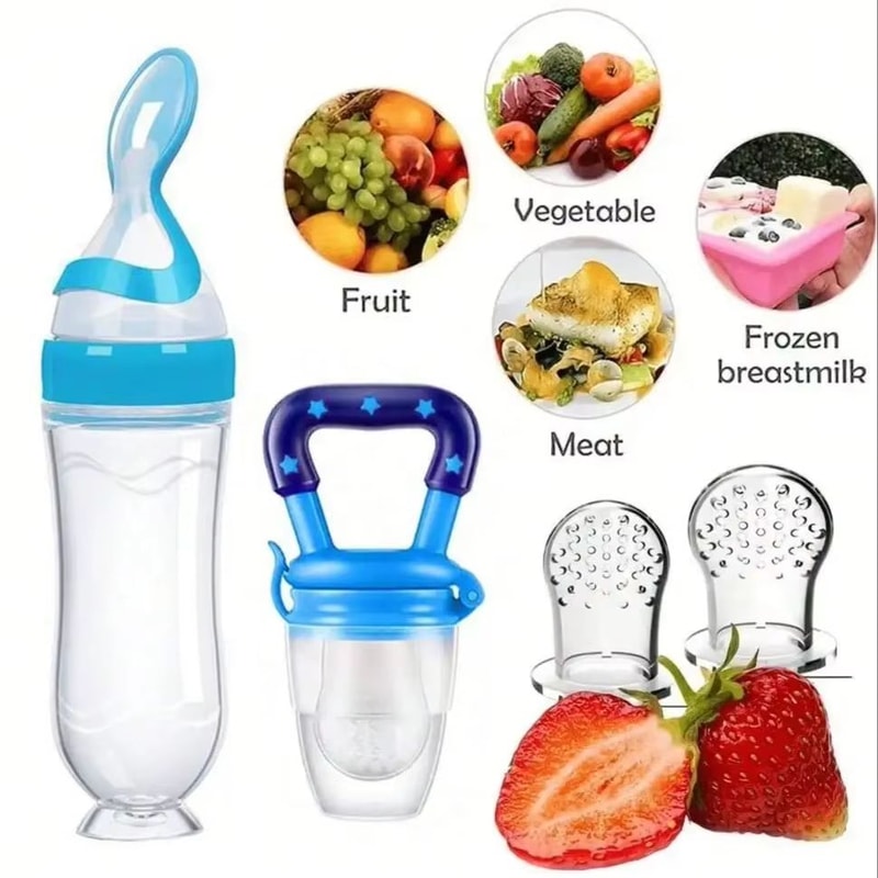 4Piece Baby Feeding Set With Suction Base Bottle Cereal Fruit Feeders And Mesh Bags 7