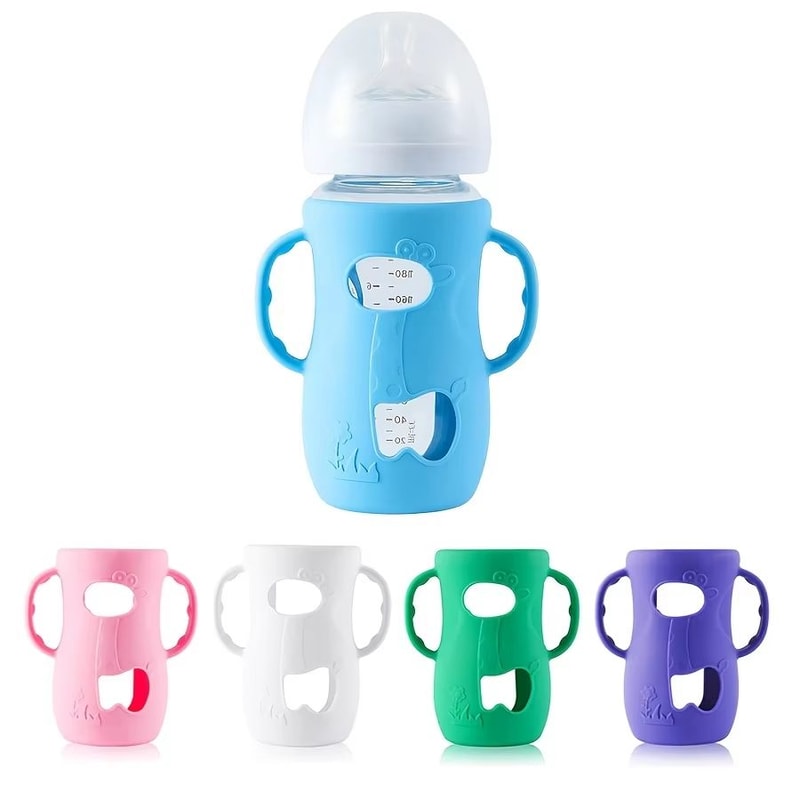 8 Oz240 Ml WideNeck Silicone Baby Bottle Sleeve With Handle Feeding Bottle Protector 1