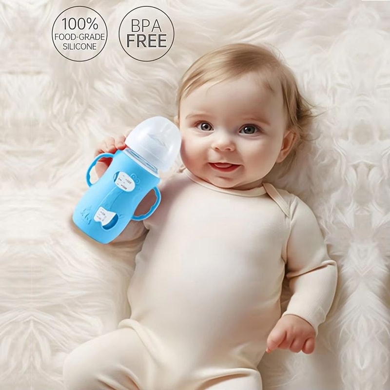 8 Oz240 Ml WideNeck Silicone Baby Bottle Sleeve With Handle Feeding Bottle Protector 3