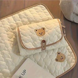 cream bear portable diaper changing pad foldable breathable diaper pouch with adjustable strap for travel