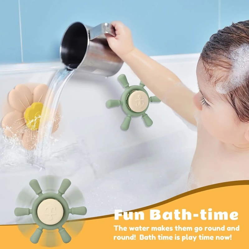 Silicone Suction Cup Spinner Toy For Babies Travel Highchair Table Window Sensory Play 4