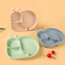 silicone baby food plates with suction cups 3-grid cartoon dinner tableware for toddlers