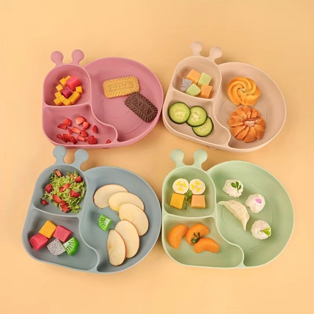 Silicone Baby Food Plates With Suction Cups 3Grid Cartoon Dinner Tableware For Toddlers 1
