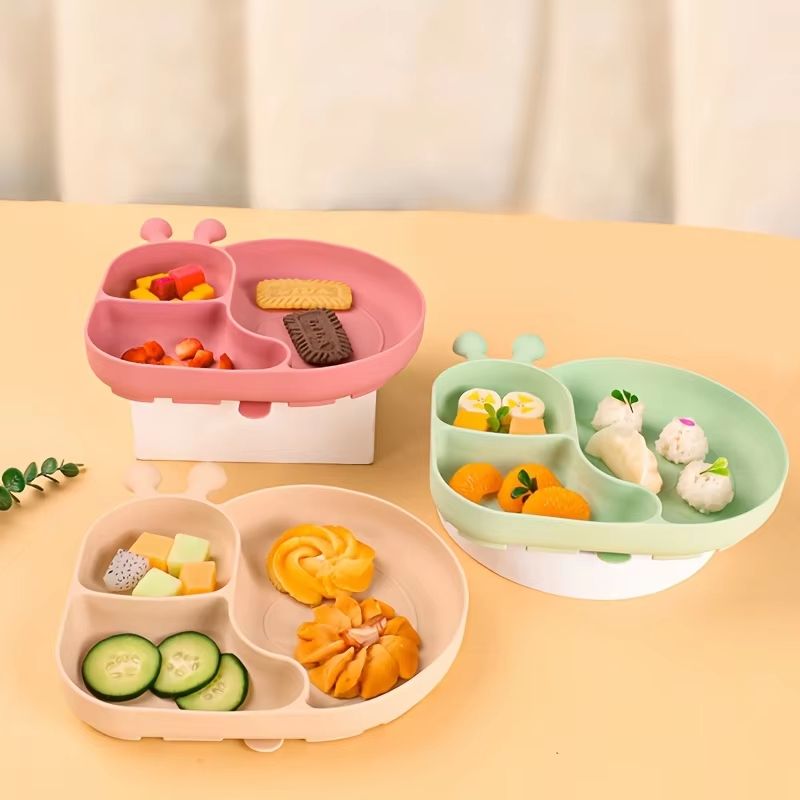 Silicone Baby Food Plates With Suction Cups 3Grid Cartoon Dinner Tableware For Toddlers 3