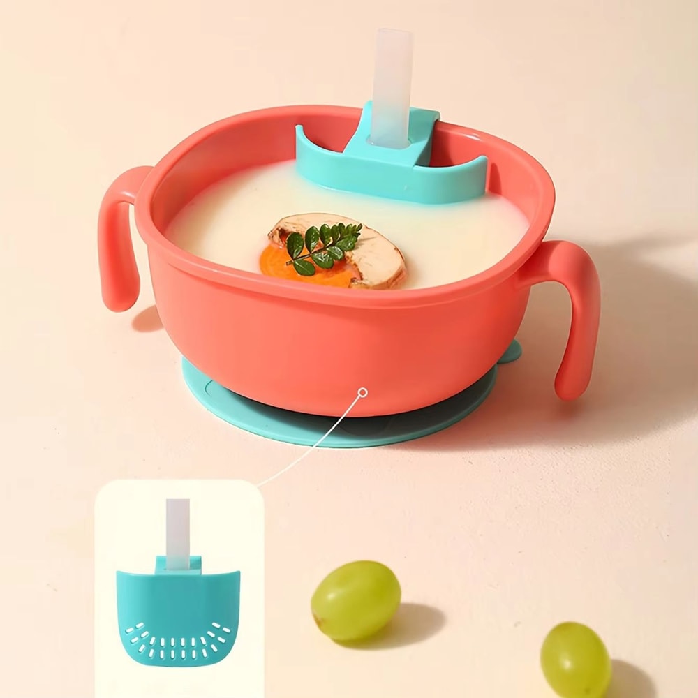 3in1 Silicone Baby Snack Bowl With Suction Cup Straw Cover Portable Handle Cup 3
