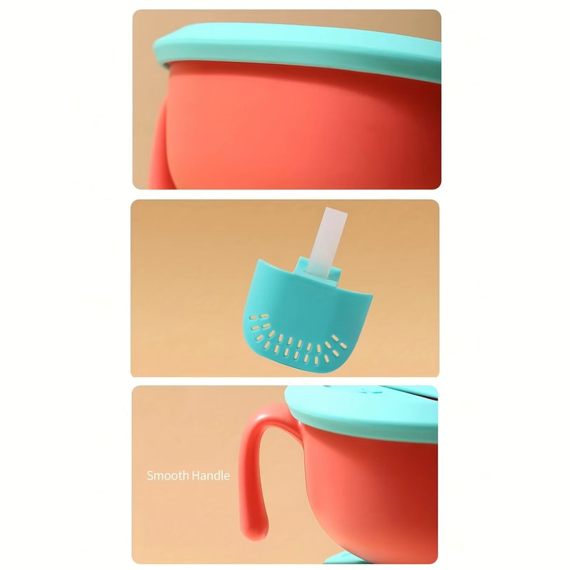 3in1 Silicone Baby Snack Bowl With Suction Cup Straw Cover Portable Handle Cup 4