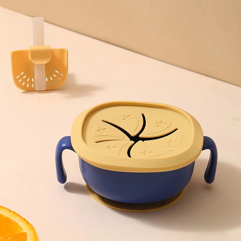 3in1 Silicone Baby Snack Bowl With Suction Cup Straw Cover Portable Handle Cup 5