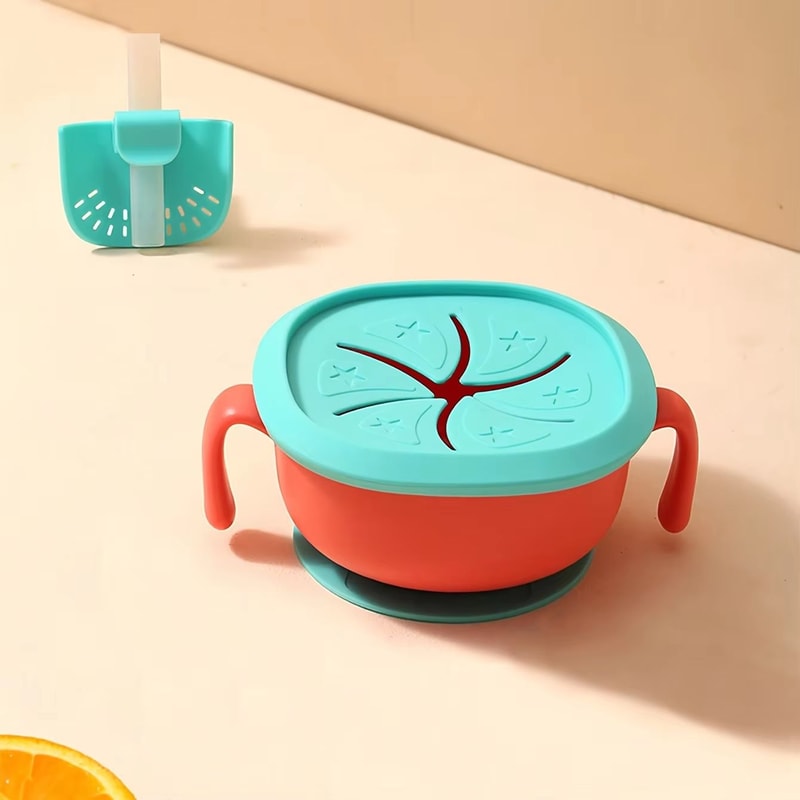 3in1 Silicone Baby Snack Bowl With Suction Cup Straw Cover Portable Handle Cup 6