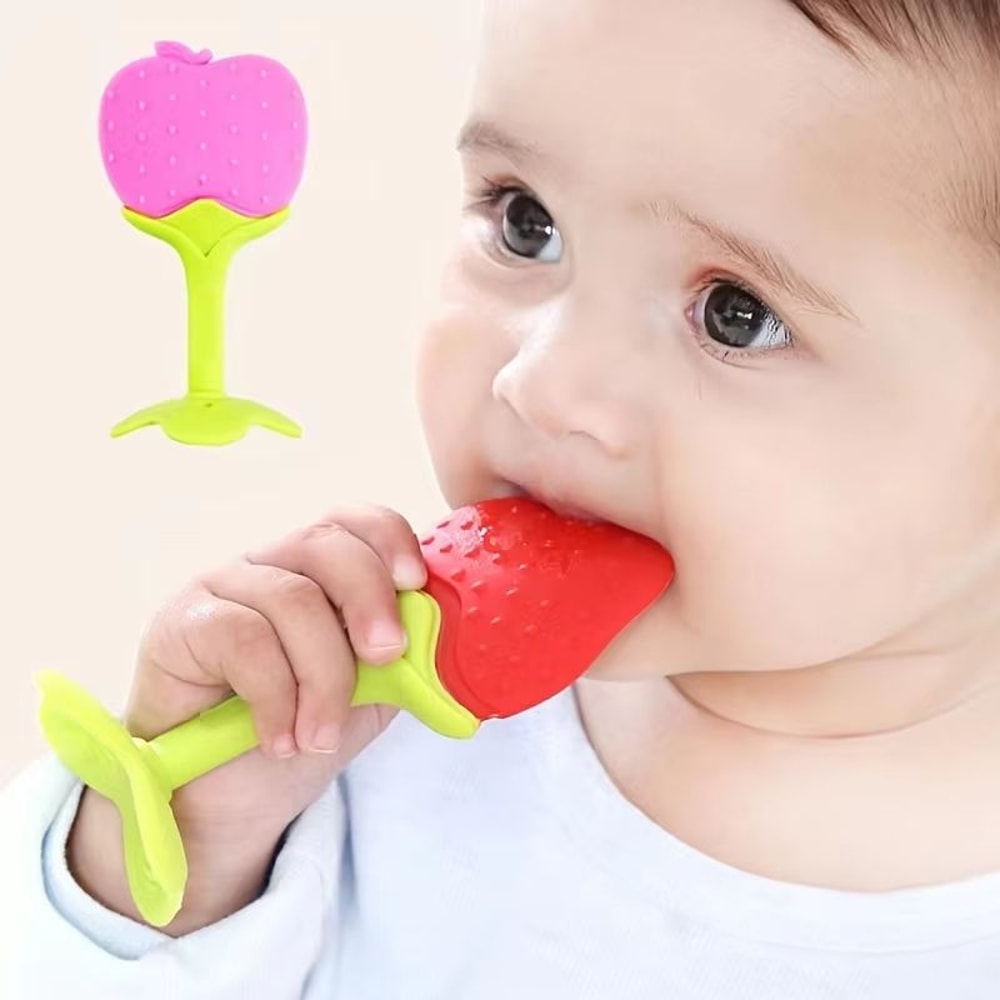 Silicone Baby Fruit Teether 5Pack StrawberryStyle Soothing Teething Toy Set 1
