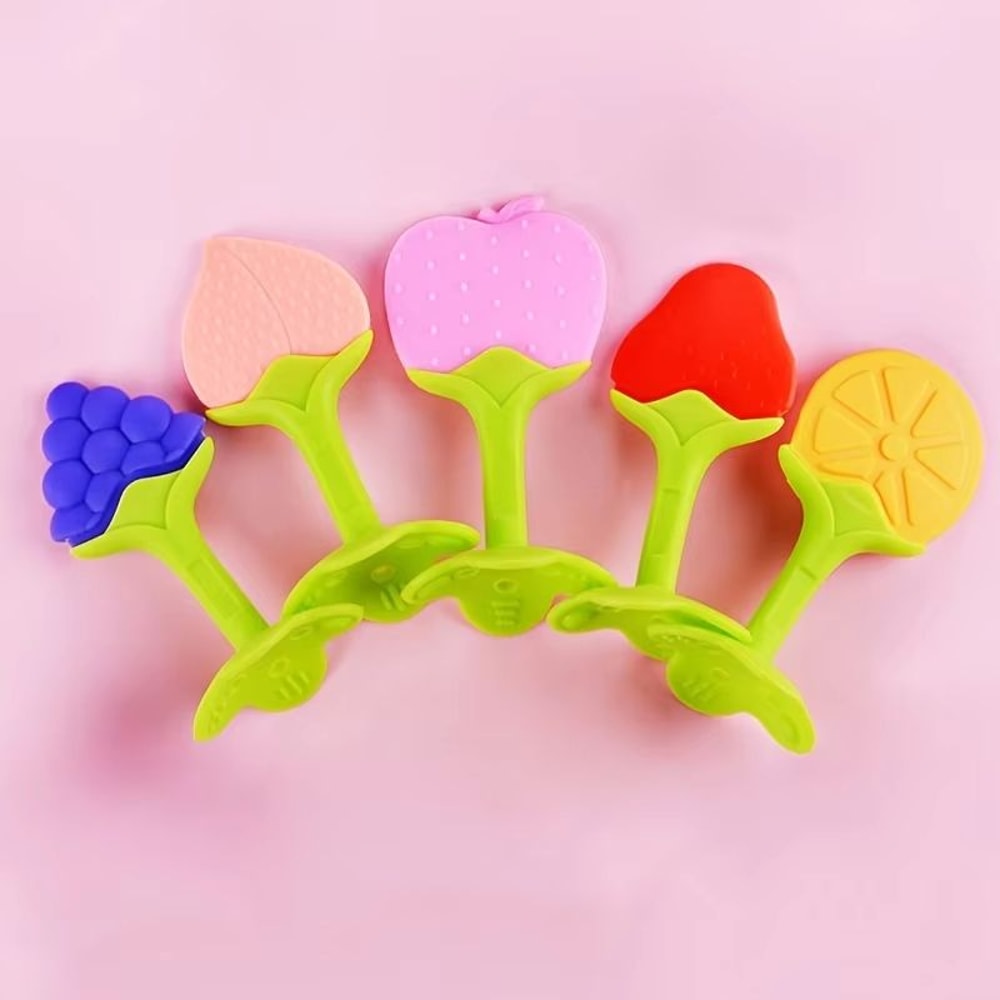 Silicone Baby Fruit Teether 5Pack StrawberryStyle Soothing Teething Toy Set 2