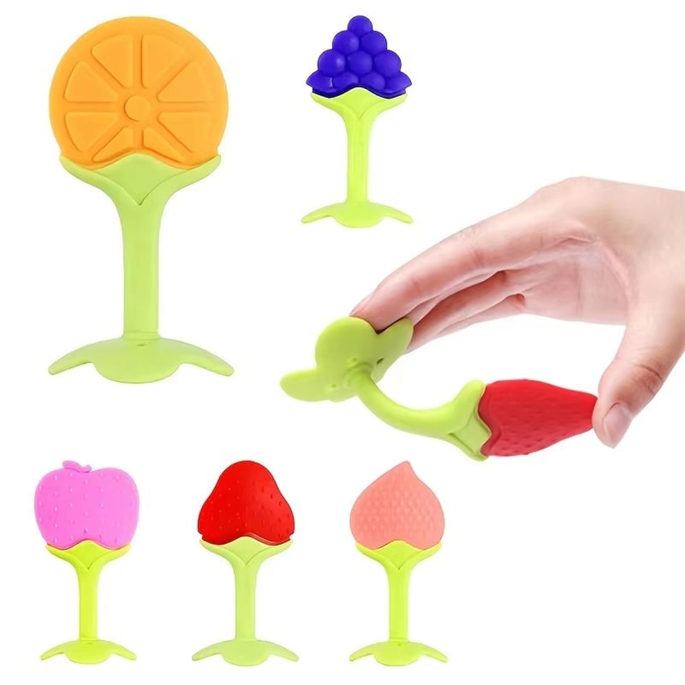 Silicone Baby Fruit Teether 5Pack StrawberryStyle Soothing Teething Toy Set 3