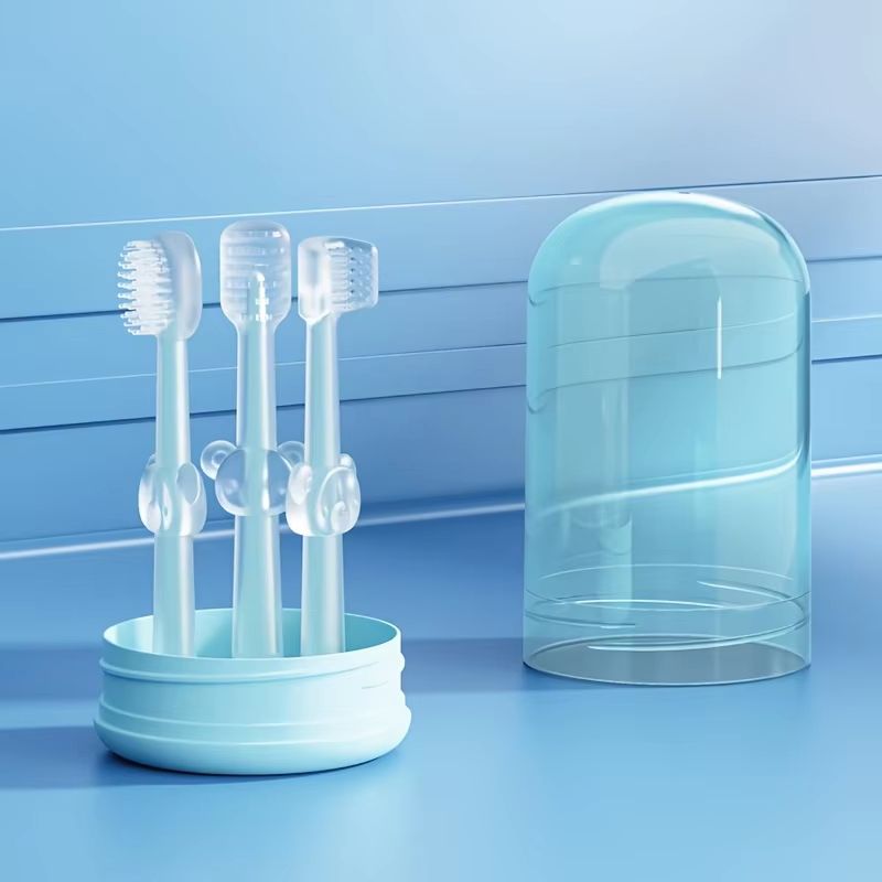 Portable 3Piece Silicone Baby Toothbrush Set With Wash Cup 2