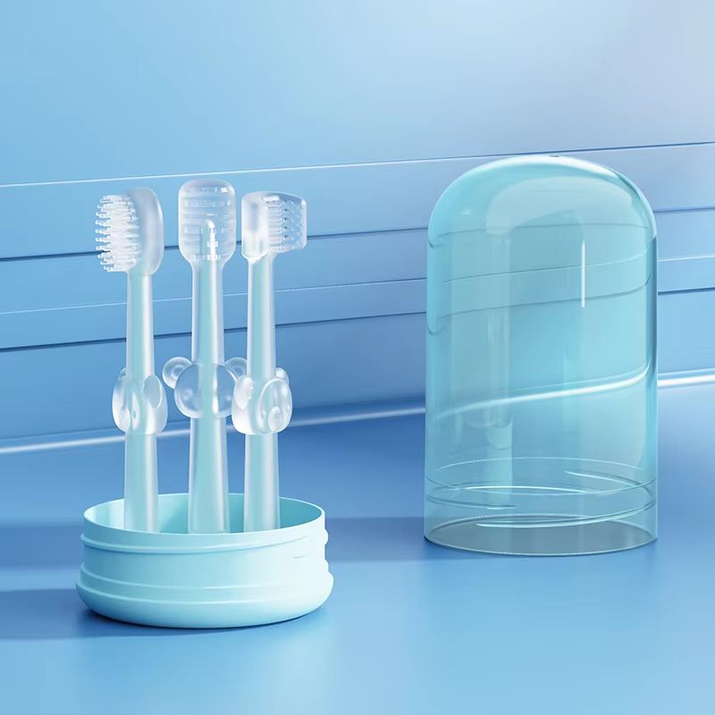 Portable 3Piece Silicone Baby Toothbrush Set With Wash Cup 7