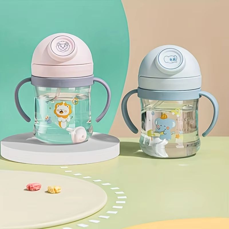 8 Oz Cute Cartoon Kids Straw Cup With Handle And Gravity Ball 1