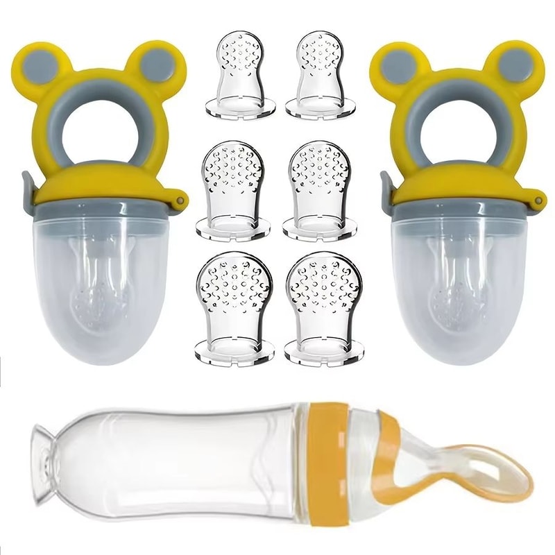 9Piece Baby Feeding Set With Silicone Feeding Bottle Spoon Fruit Feeders And 6 Nipples 8